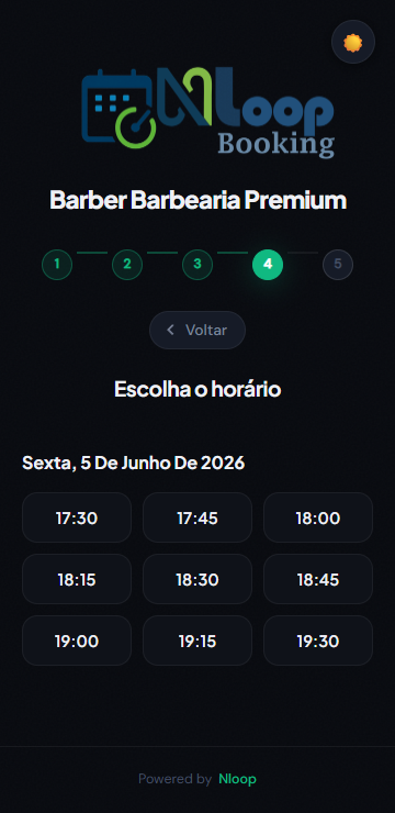Tela mobile com hor&aacute;rios dispon&iacute;veis