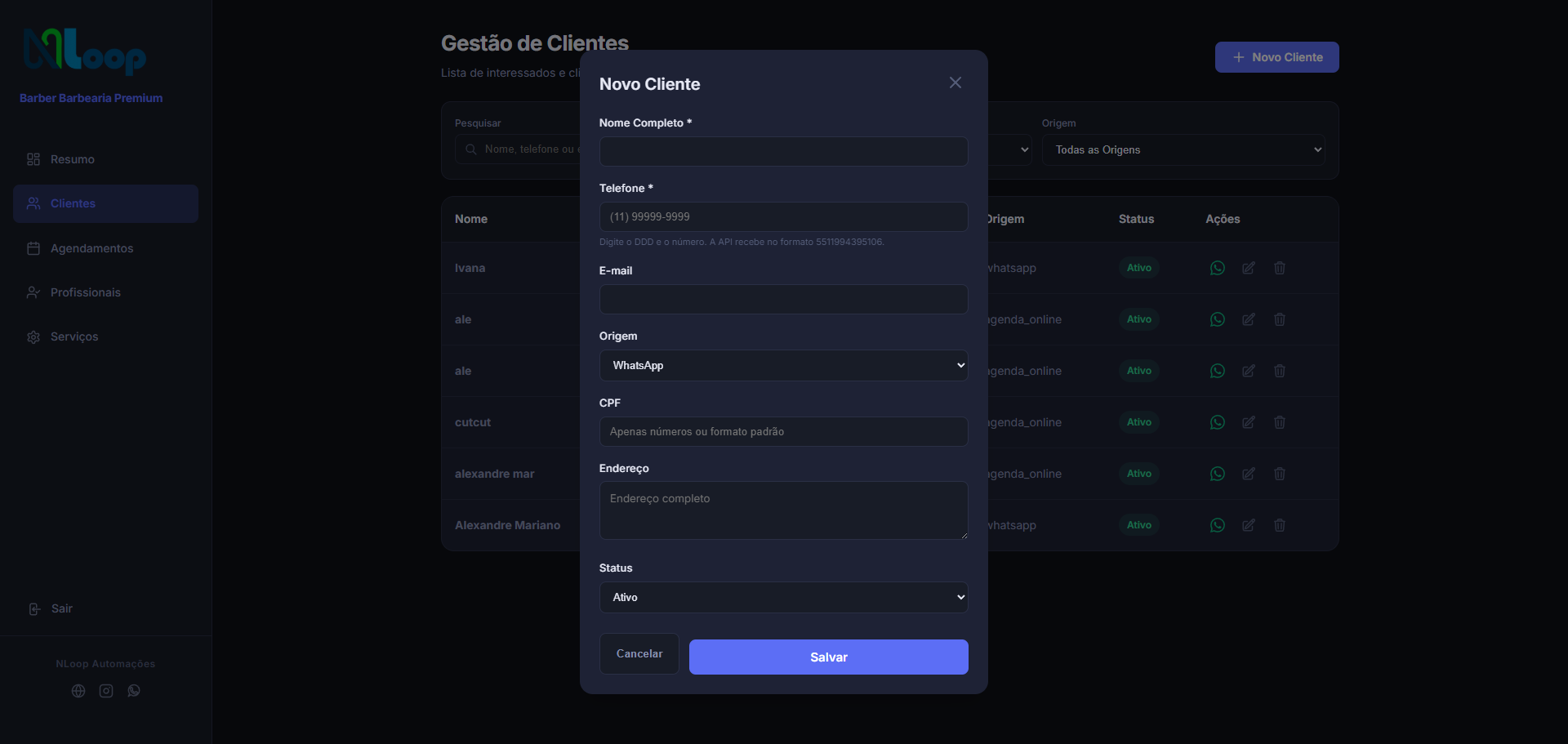 Hist&oacute;rico e controle de clientes no painel